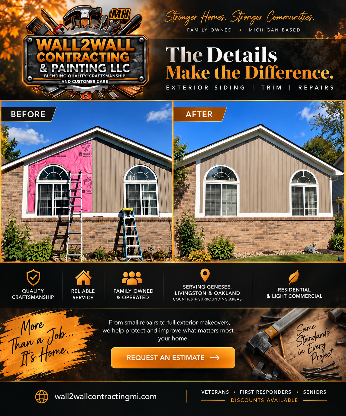 Wall2Wall exterior siding and trim project before and after